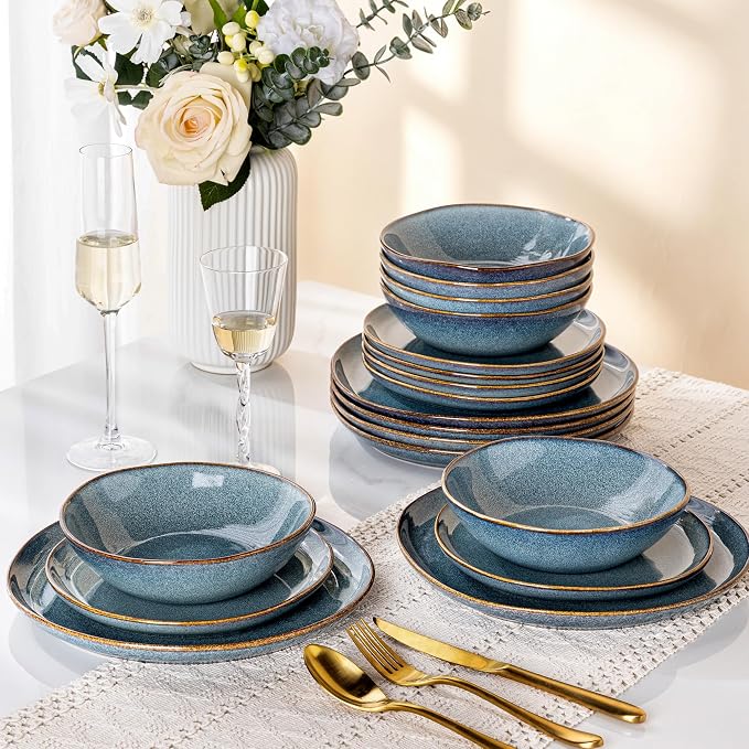 AmorArc Ceramic Dinnerware Sets for 8, 24Pcs Plates and Bowls Sets Dishes | Stoneware Handmade Reactive Glaze Dinner Set, Highly Scratch Resistant | Dishwasher & Microwave Safe Dishware