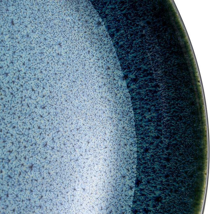 Sango 16-Piece Stoneware Dinnerware Set for 4, Glossy Black/Blue Big Dinner Plates and Bowls Sets with Reactive Glaze, Ceramic Dish Set, Modern Beautiful Dishes, Microwave & Dishwasher Safe, Resona
