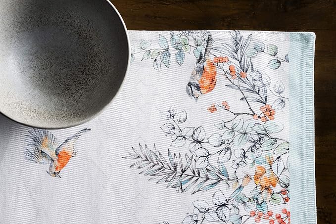 Maison d' Hermine Placemats Set of 4 Reusable 100% Cotton (13"x19") | Cloth Place Mats Washable Table Mats for Kitchen Dining Party Wedding Home Thanksgiving Christmas - Whitish Shabby Chique