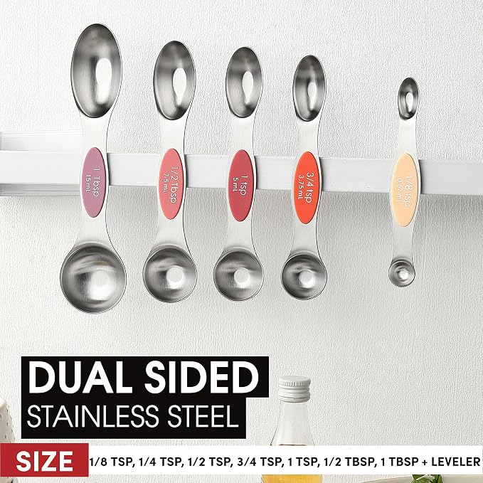 Spring Chef Stainless Steel 8 Magnetic Measuring Spoons Set, Desert Sunset | Dual Sided Metal Teaspoon & Tablespoon Measuring Spoons with Leveler for Dry & Liquid Ingredients, Fits in Kitchen Spice Jars