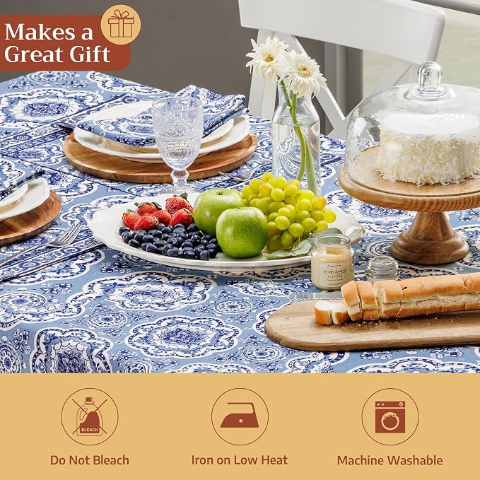 Maison d' Hermine Placemats Set of 4 Reusable 100% Cotton (13"x19") | Cloth Place Mats Washable Table Mats for Kitchen Dining Party Wedding Hotel Home Restaurant Spring Summer - Melodie Bleue