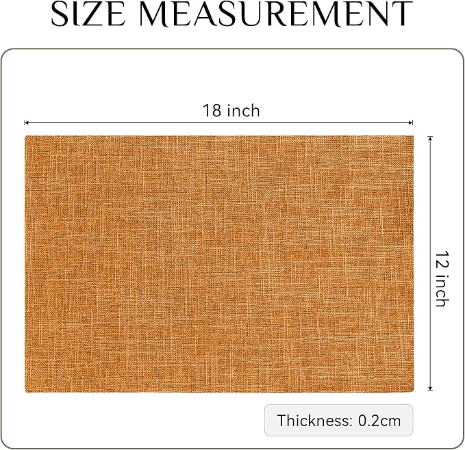 Softalker Faux Linen Placemats Set of 4-12 x 18 Inch, Heat Resistant Double Layered Durable Burlap Farmhouse Place Mats, Non-Slip Washable Rustic Table Mats for Dining, Kitchen, Party（Orange
