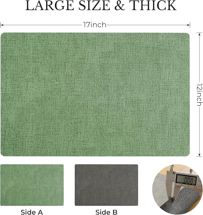 Romanstile Vinyl Placemats Set of 4, Reversible Faux Leather Heat Resistant Wipeable Table Mats, Waterproof Washable Non-Slip Table Placemats for Dining/Kitchen/Outdoor (Grey DarkGreen, 12" x 17")