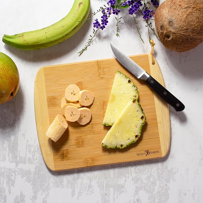 Totally Bamboo A Slice of Life Puerto Rico Engraved Map Cutting Board | 11" x 8.75" charcuterie board with engraved Puerto Rico map. Smooth reverse side for food prep. Hang tie for wall display.