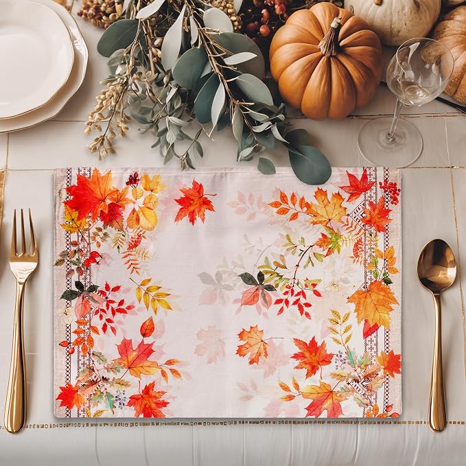 Maison d' Hermine Placemats Set of 4 Reusable 100% Cotton (13"x19") | Cloth Place Mats Washable Table Mats for Kitchen Dining Party Wedding Hotel Home Thanksgiving Christmas - Amarante