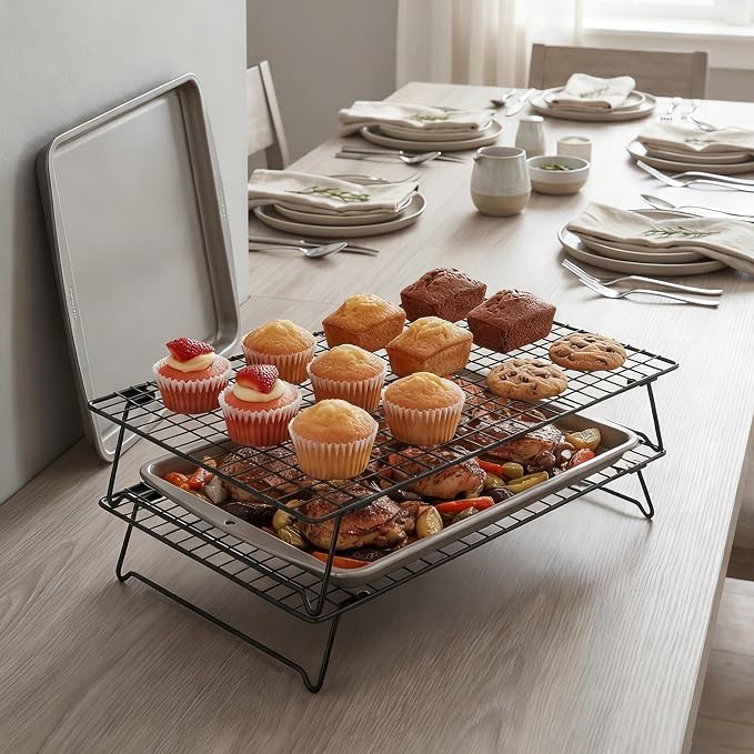 Cooling Racks for Cooking and Baking,13.4x9.4 Inch 2-Pack | This Durable Carbon Steel Wire Cooling Rack is Stackable, Ideal for Cookie Cooling, Roasting, and Making Jerky