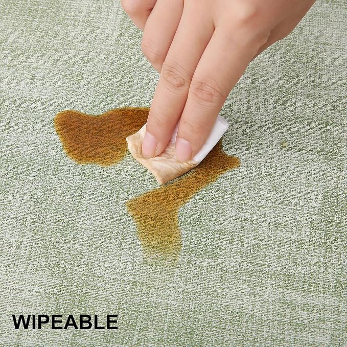 Faux Leather Heat Resistant Placemats 12 Packs, Waterproof Wipeable Dining PU Place Mats for Indoor & Outdoor, Easy to Clean, Light Green