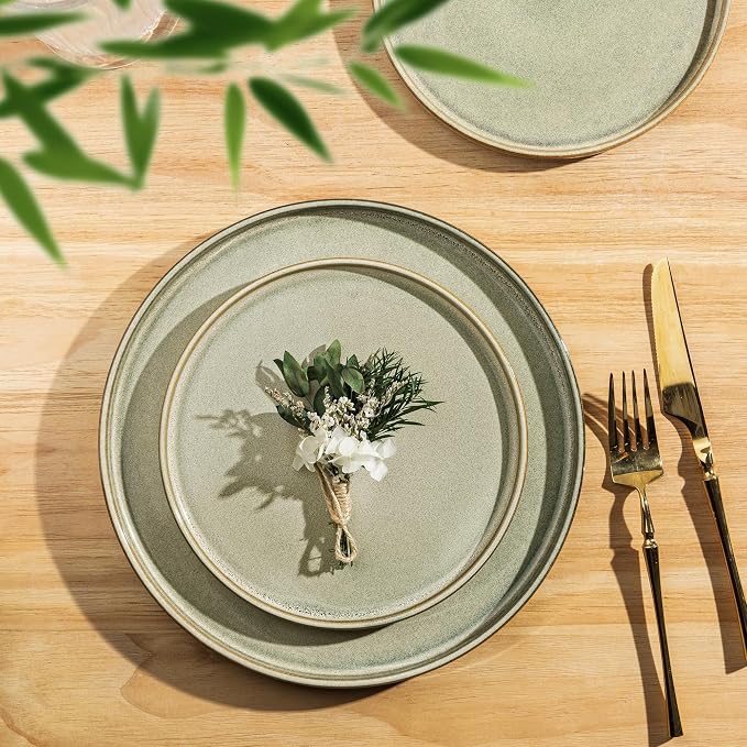 AmorArc Ceramic Dinnerware Sets for 4,12 Piece Plates and Bowls Sets Dishes | Stoneware Handmade Reactive Glaze Dishes Set | Highly Chip and Crack Resistant | Dishwasher & Microwave Safe