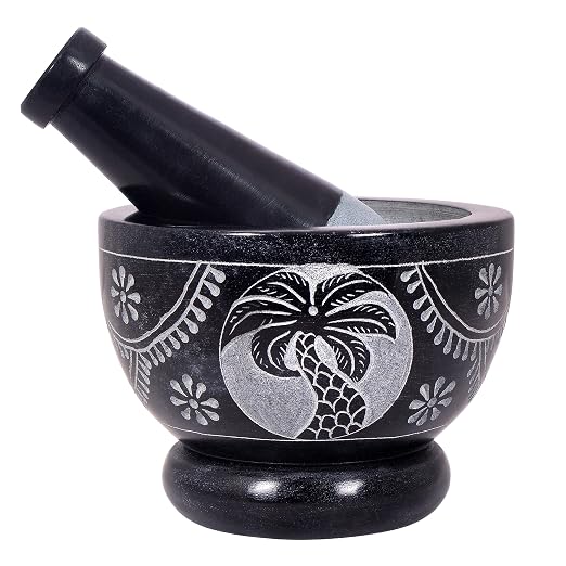 Mortar and Pestle, Made of Heavy Duty Polished Hard Stone, Natural Stone Grinder for Spices, Pastes, Herbs, Seasoning etc. (Palm Tree)
