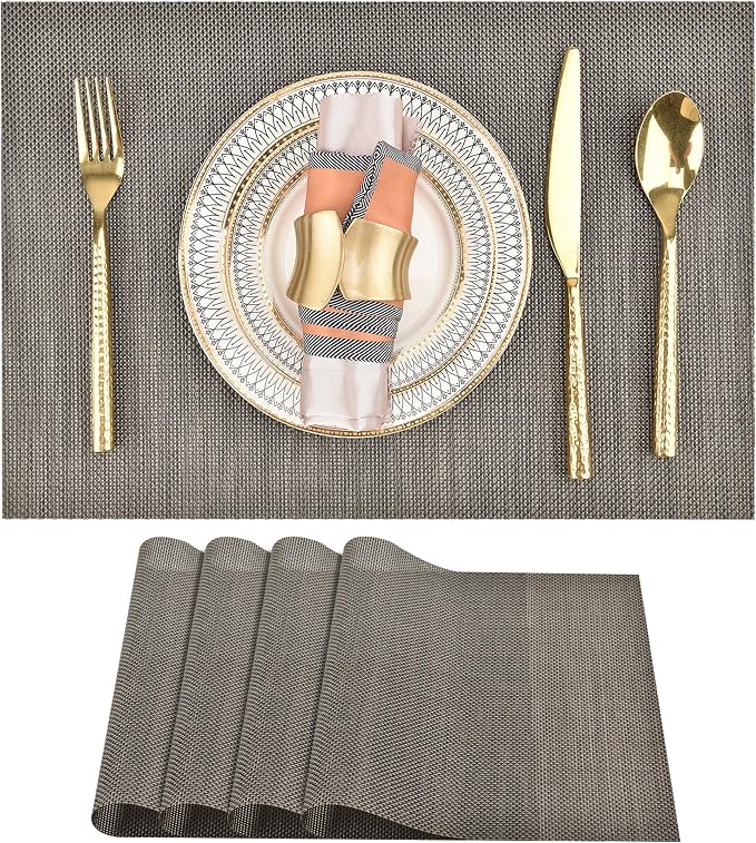 SLKQG Placemats Set of 4 - Easy Clean Washable Vinyl Placemats - Wipeable Heat Resistant Table Mats for Dining Table - 17.7x11.8 Inch (4, Mint Gray)