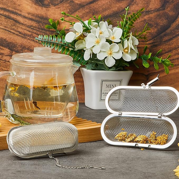 3 Pcs Large Tea Ball Infusers, Loose Leaf Tea Strainers | 4.25 x 1.75 in, 304 Stainless Steel, Mesh Oval Filters, Reusable Tea Steeper, for Kitchen Home Office, Spice Bags for Cooking