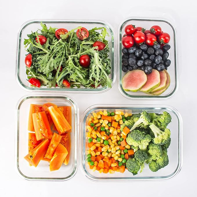 10 Pack Glass Food Storage Containers, Glass Meal Prep Containers with Lids Leak Proof, Clear Glass Bento Boxes for Adults, Microwave & Freezer Safe (34oz & 12oz)
