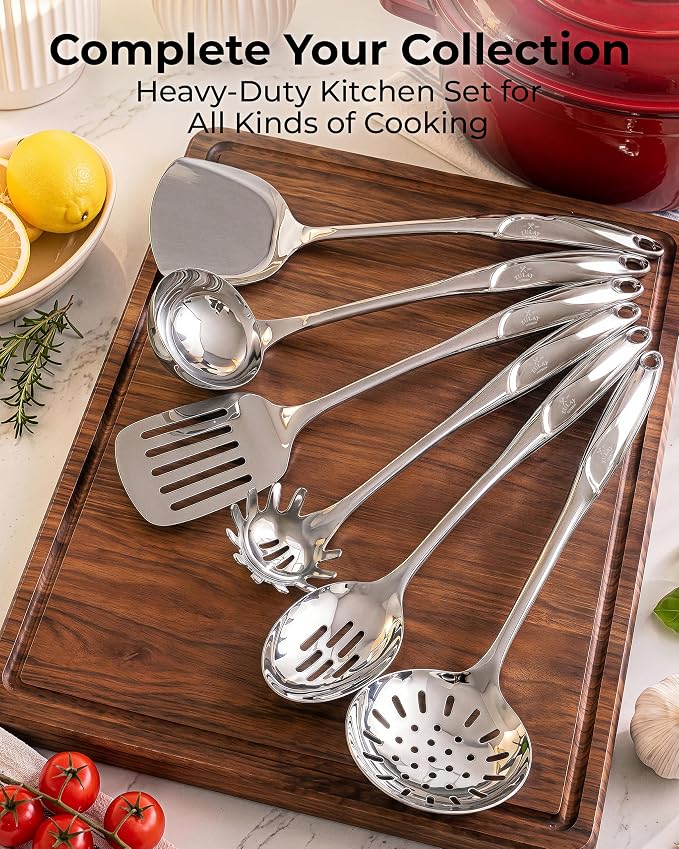 Zulay Kitchen Stainless Steel Pasta Spoon | 12” Spaghetti Server with Teeth & Draining Holes - Rust-Resistant Pasta Fork for Noodles & Pasta - Dishwasher Safe Utensil