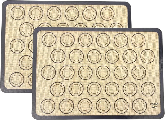 Macaron Silicone Baking Mats Set of 2, Half Sheet Nonstick Reusable Extra Thick Baking Sheet Liners for Macarons, Cookies and Pastry, Gray