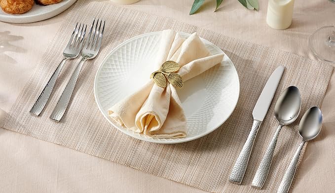 Hudson Essentials 60-Piece Hammered 18/10 Stainless Steel Silverware Cutlery Set, Flatware Service for 12