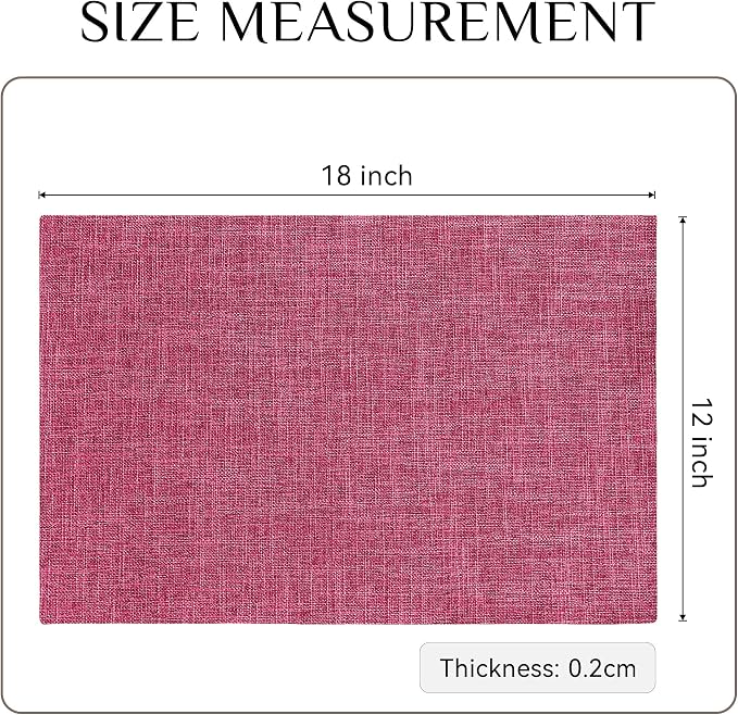 Softalker Faux Linen Placemats Set of 8-12 x 18 Inch, Heat Resistant Double Layered Durable Burlap Farmhouse Place Mats, Non-Slip Washable Rustic Table Mats for Dining, Kitchen, Party（Pink