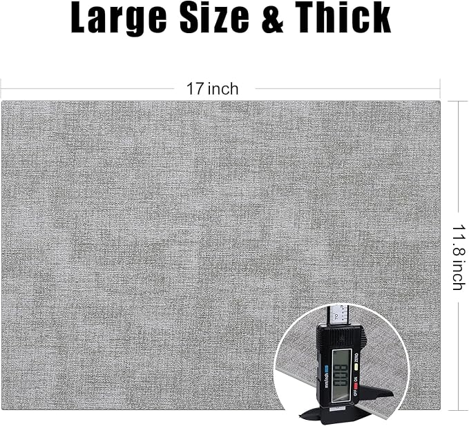 Homaxy PU Faux Leather Placemats for Dining Table, Set of 4, Light Grey | Waterproof Wipeable Washable Table Mats, Easy to Clean Anti-Slip Place Mats, 11.8" x 17"