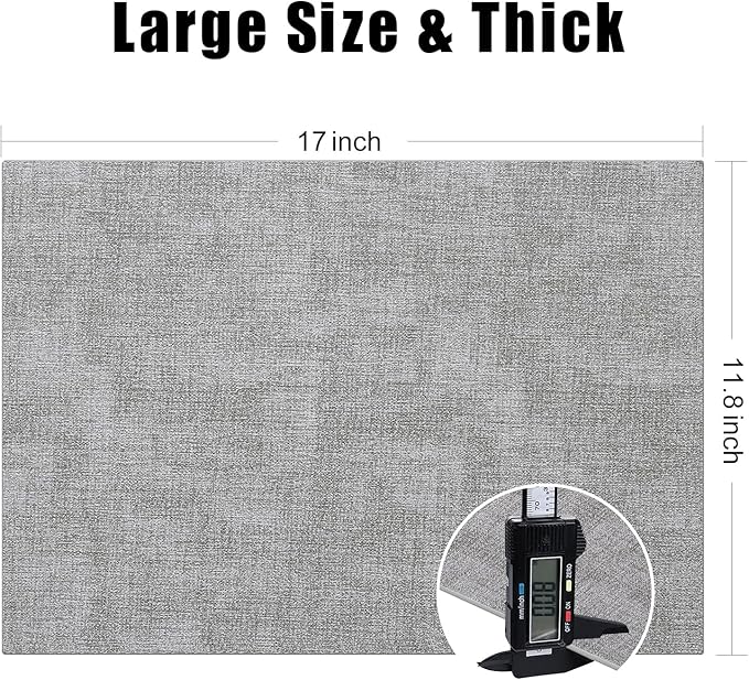 Homaxy PU Faux Leather Placemats for Dining Table, Set of 8, Light Grey | Waterproof Wipeable Washable Table Mats, Easy to Clean Anti-Slip Place Mats, 11.8" x 17"