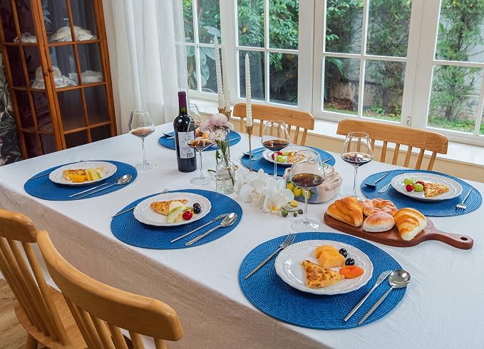 Zupro Round Placemats Set of 6,Braided 15 inch Table Mats Heat Resistant Non-Slip Washable,for Kitchen Dining Tables Four Seasons Dinner Parties Thanksgiving Christmas and Everyday Use.Royal Blue