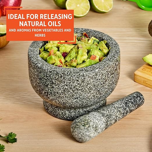 IMUSA 6.5" Traditional Heavy Duty Polished Granite Molcajete for Fresh Guacamole, Salsa, Pesto, Herbs, Spices