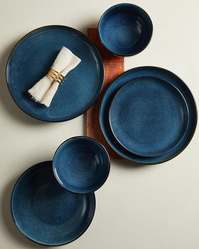 24 Piece Dinnerware Sets for 8, Modern Stoneware Plates and Bowls Setst, Perfect for Family Gatherings & Holiday Celebrations, Easy Cleaning Dishes Set, Stack Compactly Dishware, Starry Blue