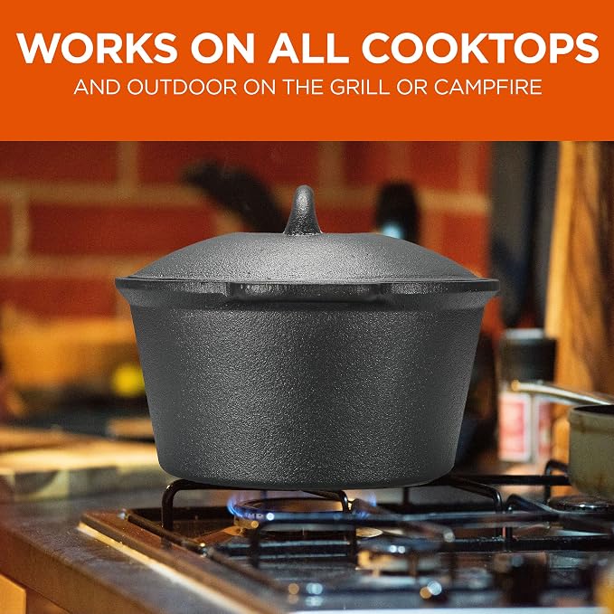 Commercial Chef 2-Qt. Saucepan with Lid, Pre-Seasoned Cast Iron, CHCI20 | Integrated Handles, Works on All Cooktops Including Induction, Outdoor Skillet for Campfires or Grills