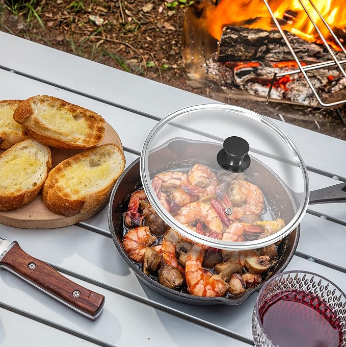Utopia Kitchen Cast Iron Skillet 8 Inch with Lid Chefs Frying Pan Black | Chefs Pan, Pre Seasoned Skiller, Indoor and Outdoor Use, Grill Safe Cookware, Even Heat Distribution, Durable