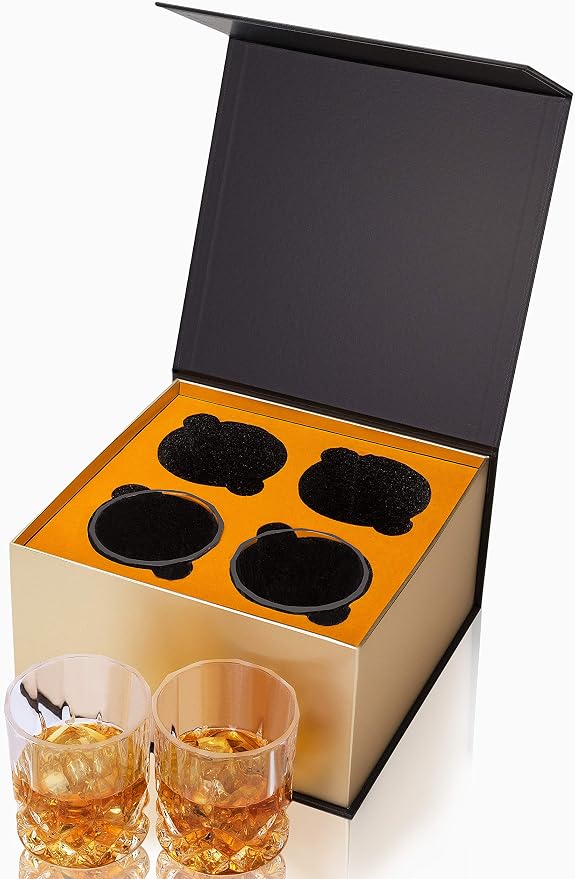 KANARS Old Fashioned Whiskey Glasses with Luxury Box - 10 Oz Rocks Barware For Scotch, Bourbon, Liquor and Cocktail Drinks - Set of 4 - Men Gift | Rocks Barware For Scotch, Bourbon, Liquor and Cocktail Drinks Set of 4 Men Gift
