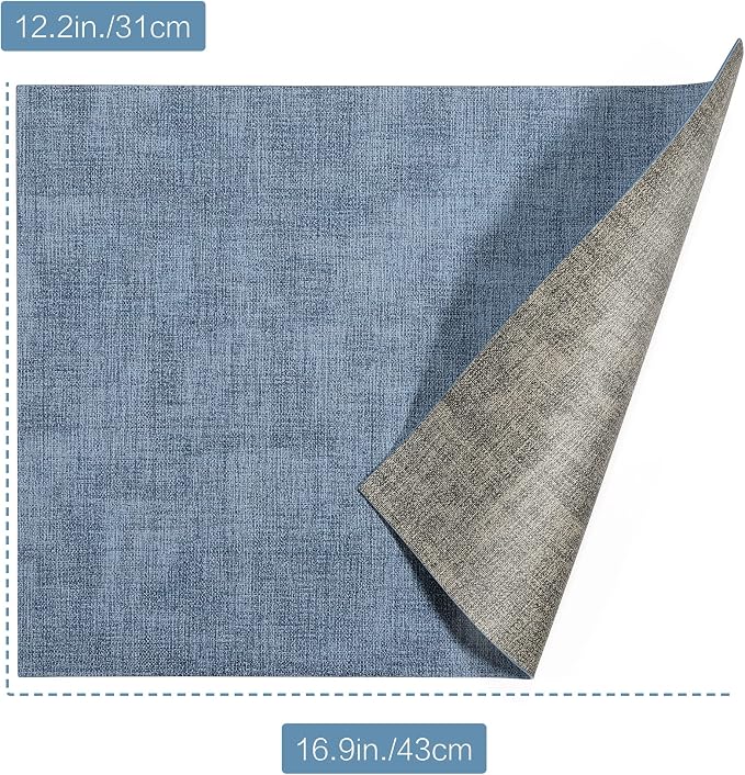 Leather Placemats Table Mats Set of 6, Denim Blue & Smoky Gray | Reversible Non-Slip Table Placemats, Heat-Resistant and Waterproof for Dining Kitchen and Holiday Parties