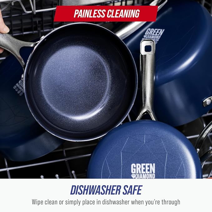 Blue Diamond 8" Diamond Infused Ceramic Nonstick Frying Pan Skillet, Blue | PFAS-Free Ceramic Nonstick, Dishwasher & Oven Safe, Stay Cool Handle, Durable Metal Utensil Safe, Egg & Omelet Pan