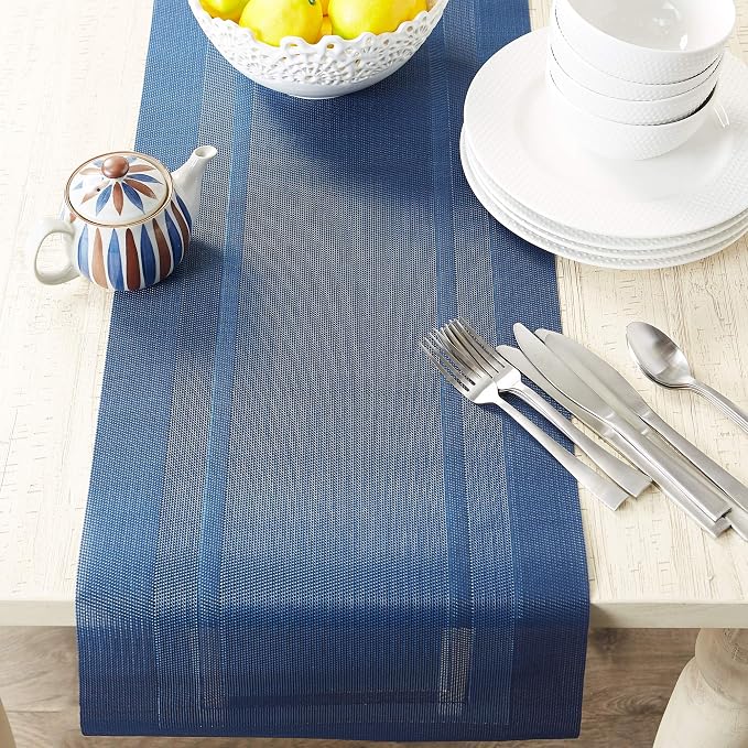 DII PVC Tabletop Collection Woven Indoor/Outdoor, Table Runner, 14x72, Nautical Blue