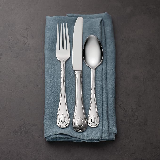 Lenox French Perle 65-Piece 18/10 Silverware Set for 12, Flatware | mirror finish, dishwasher safe | includes serving spoons and utensil set | heavy duty, cutlery set for kitchen and dining