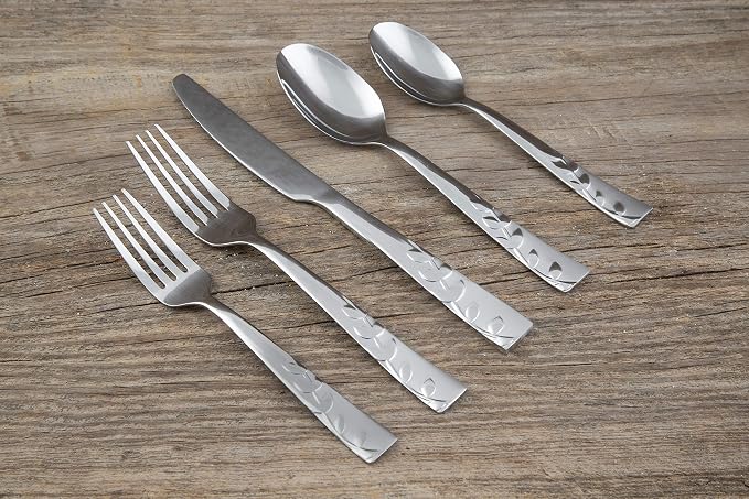 Cambridge Silversmiths 268320R Blossom Sand 20-Piece Flatware Silverware Set, Service for 4, Stainless Steel, Includes Forks/Knives/Spoons, Brushed Finish