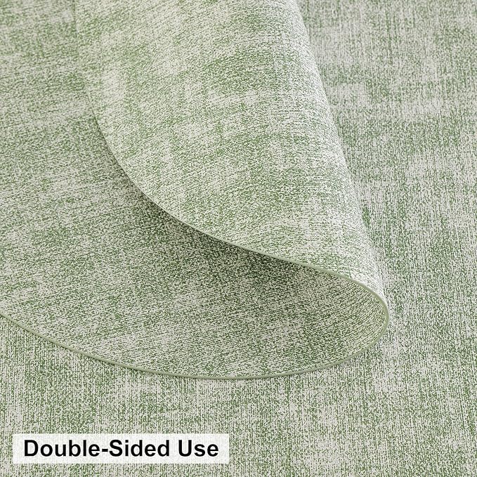 Round Faux Leather Placemat and Coaster 6 Packs, Washable Heat Resistant Dining Place Mats, Wipeable Double-Sided Table Mats for Indoor and Outdoor, Diameter 13 and 3.93 inch, Light Green
