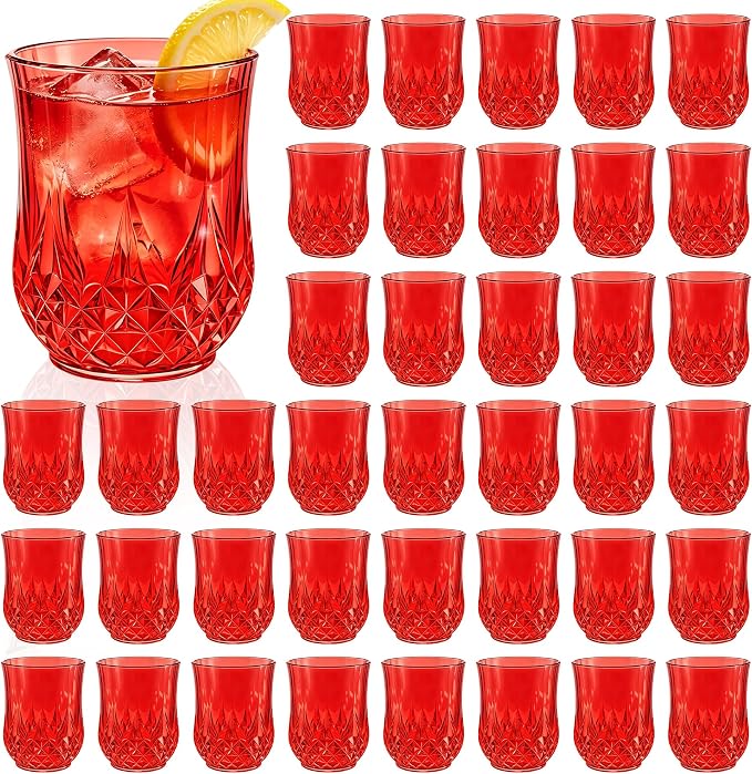 40 Pack Plastic Stemless Wine Glasses, 12oz Unbreakable Wine Cups | Reusable Fancy Vintage Drinking Glass Bulk for Cocktail, Whiskey, Juice, Elegant Decor for Wedding, Party & Holiday Events