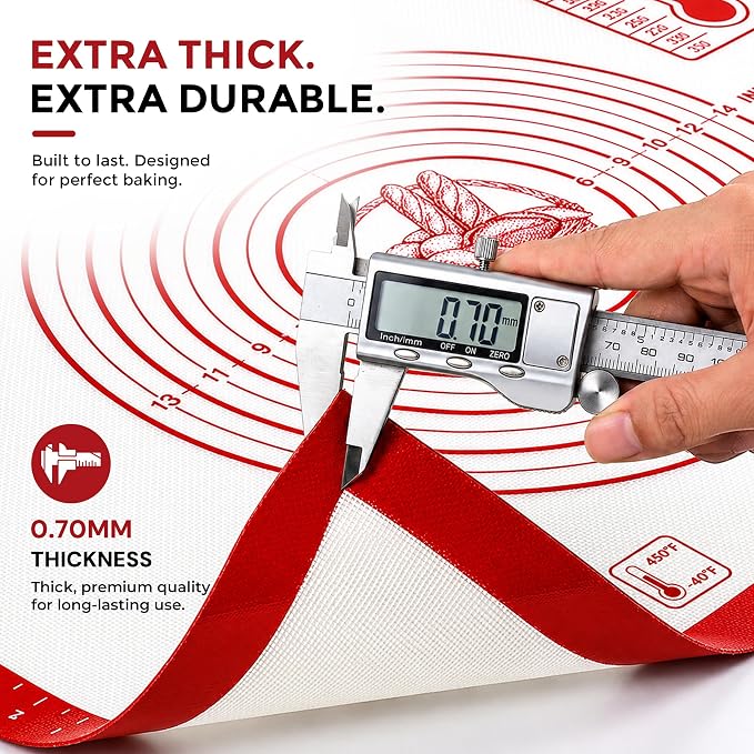 XL Silicone Pastry Mat for Baking Dough Mat, Extra Large 28x20 inches Red | Non-Stick & Non-Slip Dough Mat for Rolling Out with Measurements, Bread, Pizza, Pie Crust, Cookies, Fondant Oven Safe