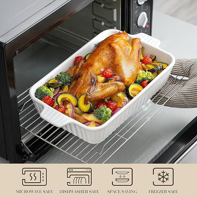 MALACASA Casserole Dishes for Oven, Ceramic Baking Dishes Set of 4, White | Rectangular Deep Lasagna Pans with Handles for Roasting Vegetable, Cake, Durable Bakeware, Wedding Gift(9.4/11.1/12.2/14.7")