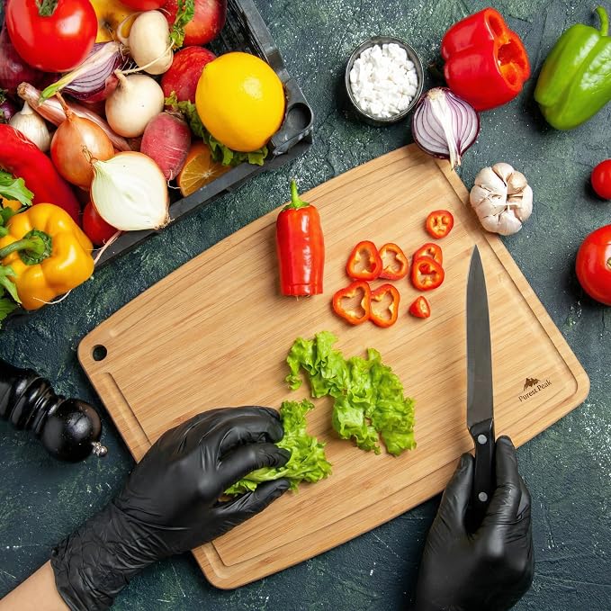 Large Bamboo Cutting Board, Reversible Wood Cutting Board with Deep Juice Groove, Food-Safe Oil Finish, Large Wooden Chopping & Carving Board for Meat, BBQ, Vegetables