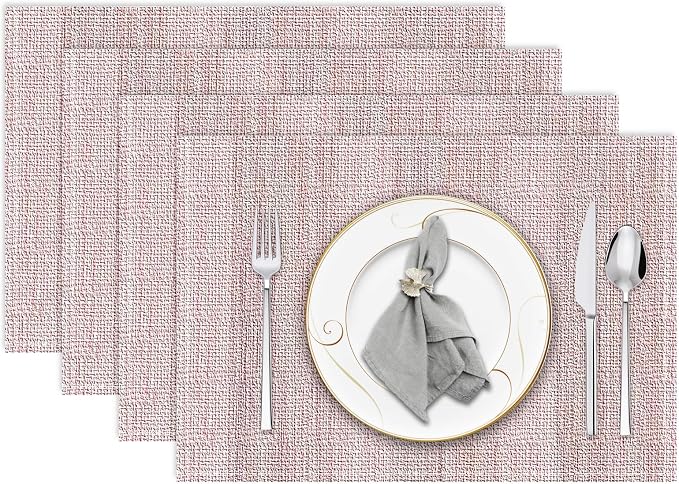 Pink Placemats Set of 4, 12x18 Inch Washable Easy to Clean Rectangular Cute Placemats for Kitchen Table Holiday Wedding Party Dining Room Decoration