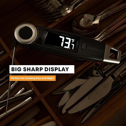 Finaltouch X10 Instant Read Digital Meat Thermometer NSF Certified | Waterproof Professional for Cooking Grill BBQ Baking Oil, Rotating Probe & Auto-Rotating Backlit Display (Tangerine Tart)