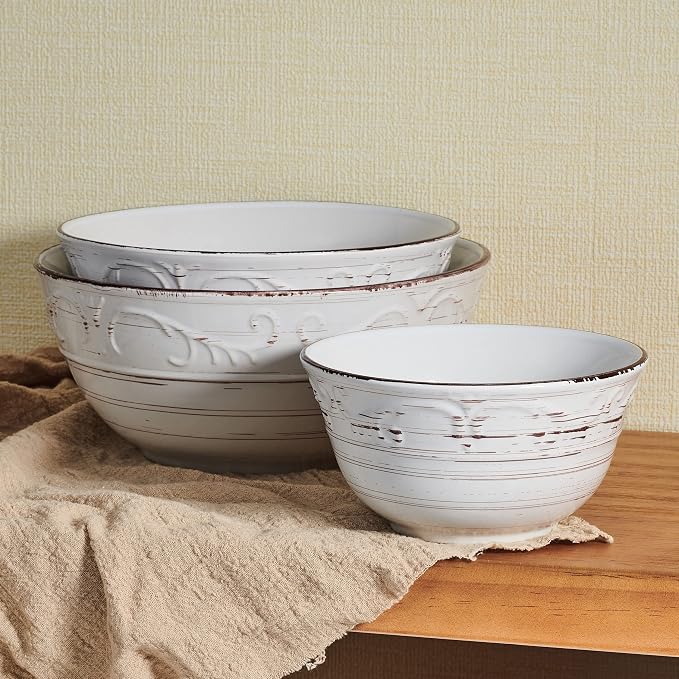 Pfaltzgraff Trellis Serving Bowls, Set of 3, White