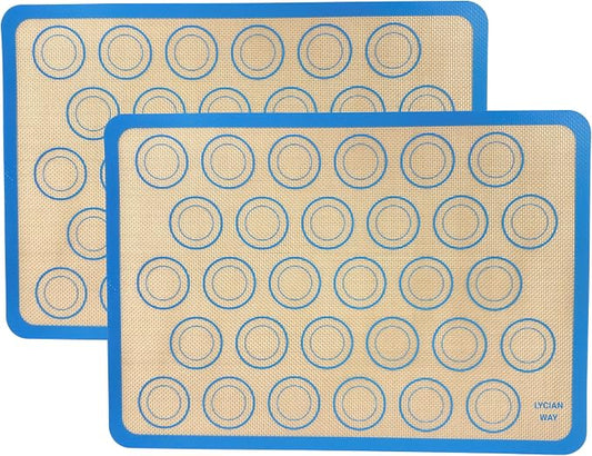 Macaron Silicone Baking Mats Set of 2, Half Sheet Nonstick Reusable Extra Thick Baking Sheet Liners for Macarons, Cookies and Pastry, Blue