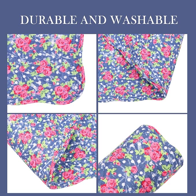 Quilted Placemats Set of 4 18"X13" Cotton Placemats Washable Cloth Table Mats for Kitchen Table (Blue Floral Print)