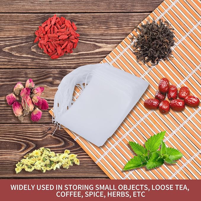 50pcs Disposable Tea Filter Bags with Drawstring 2.8x3.5 in | Food Grade Non-Woven Empty Tea Infuser Bags for Loose Leaf Tea,Herbs,Spices,Coffee&Cooking,Safe&Breathable Tea Sachet Bags