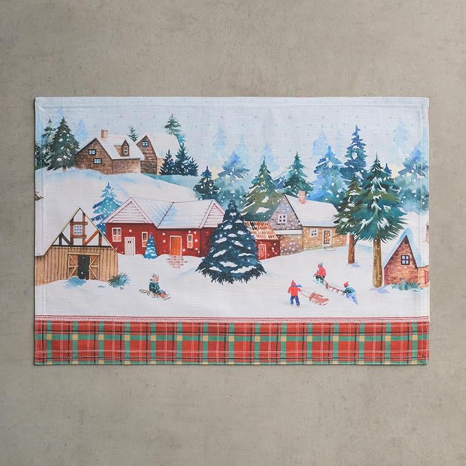 Maison d' Hermine Placemats Set of 4 Reusable 100% Cotton (13"x19") | Cloth Place Mats Washable Table Mats for Kitchen Dining Party Wedding Hotel Home Thanksgiving Christmas - Megeve