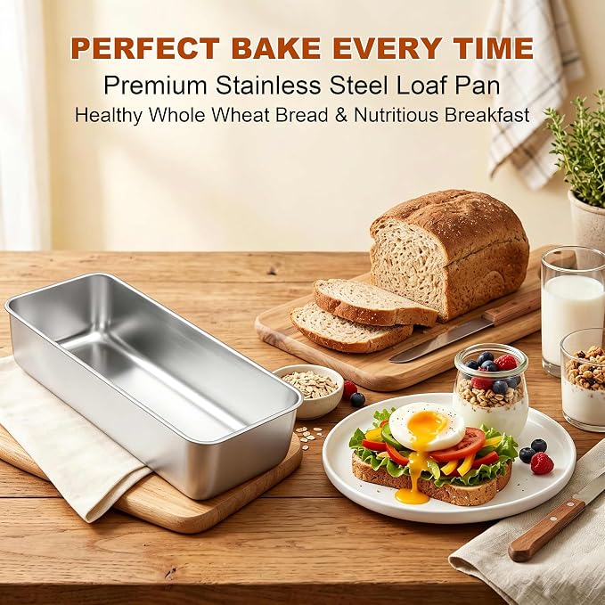 Homikit Stainless Steel Loaf Pans, 12x5 Inches Large Bread Pan Set | Metal Meatloaf Tins Set of 4, Great for Long Sandwich Sourdough, Non Toxic & Nonstick, Oven & Dishwasher Safe