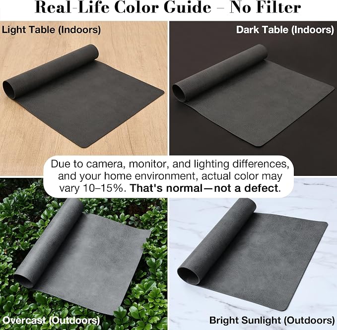 Roxifina Faux Leather Placemats Set of 8 - Vinyl Placemats Wipeable Waterproof Oil-Proof PU Place Mats Heat Resistant Reversible Table Mats for Dining, Kitchen, Outdoor, 12 x 17 Inch (Washed Black)