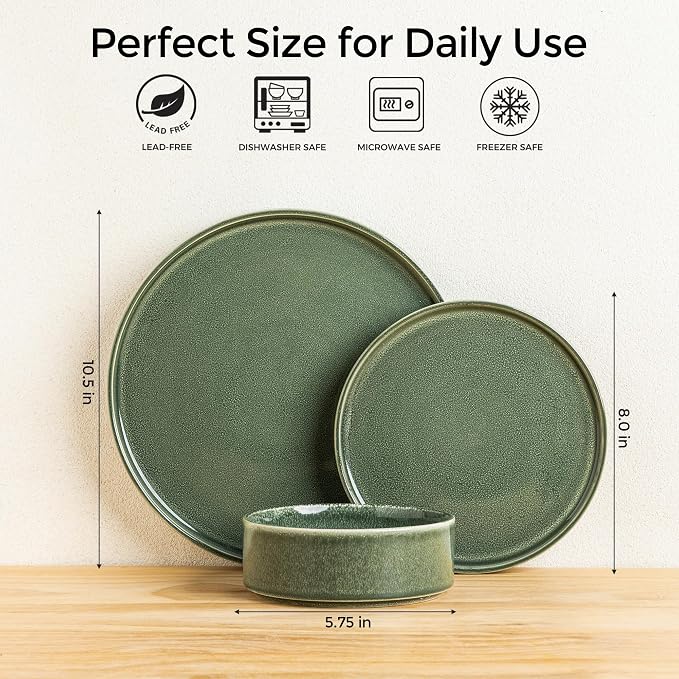 AmorArc Ceramic Dinnerware Sets for 8,24 Piece Plates and Bowls Sets Dishes | Stoneware Handmade Reactive Glaze Dishes Set | Highly Chip and Crack Resistant | Dishwasher & Microwave Safe