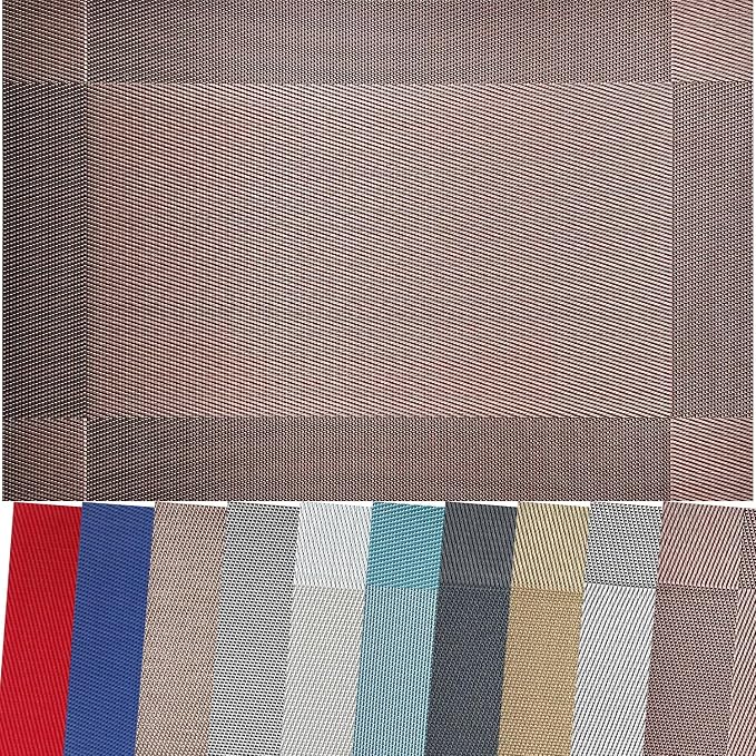 Vinyl Placemats Heat-Resistant Table Mats Washable Easy Clean Plastic Placemats for Dining Table Set of 6 (Brown)