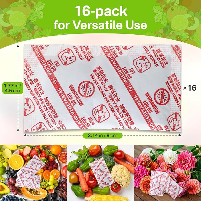 16 Pack Produce Saver Refill Kit, Ethylene Gas Absorber Refills, Red | Ethylene Gas Absorber Refills for Produce Keeper and Crisper Inserts, Fridge Keep Fresh, Fruits & Vegetables Storage